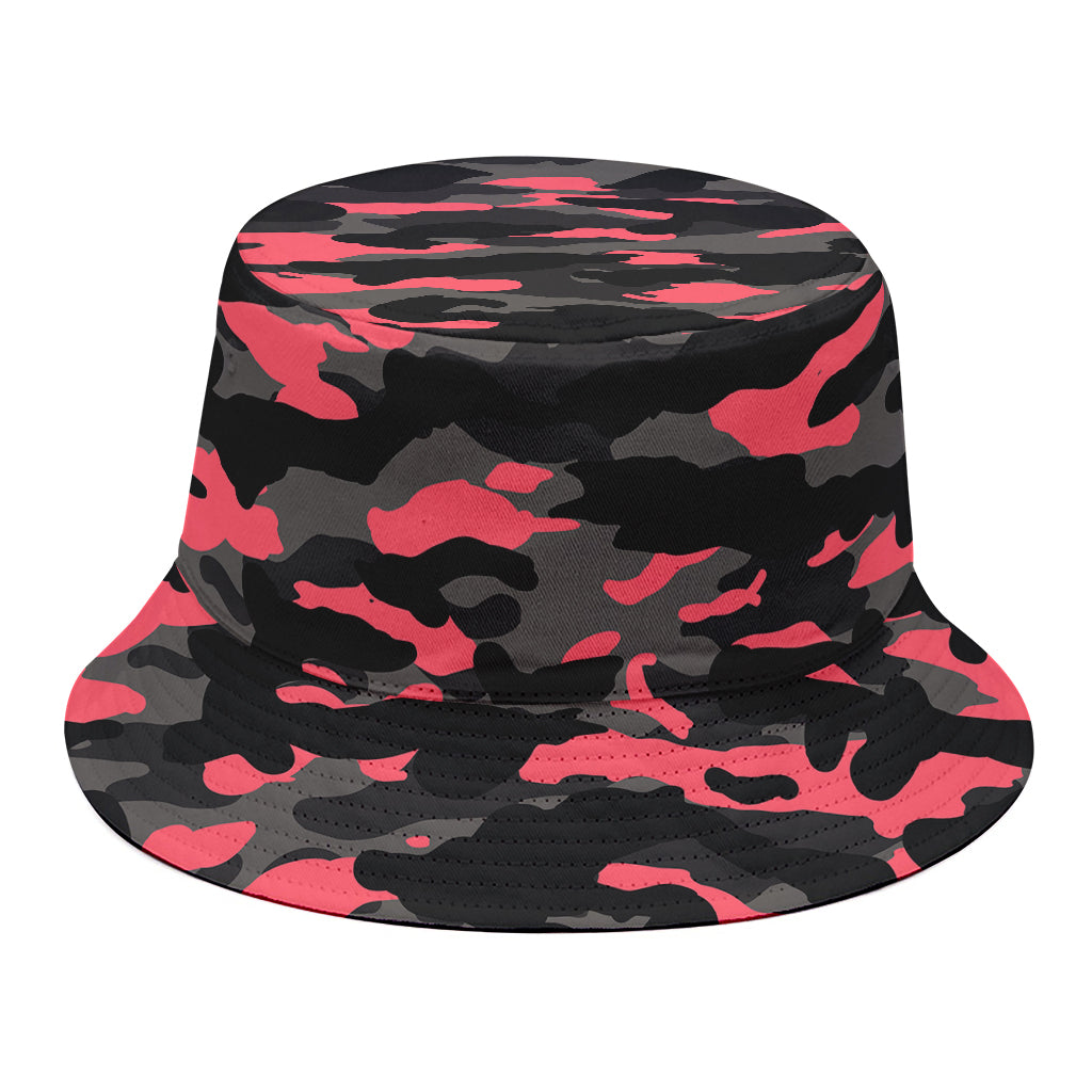 Black And Pink Camouflage Print Bucket Hat