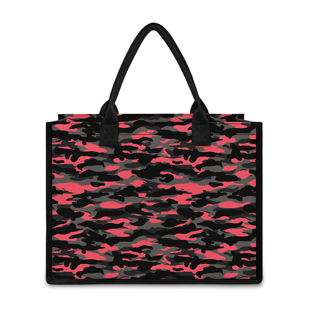 Black And Pink Camouflage Print Canvas Tote Bag
