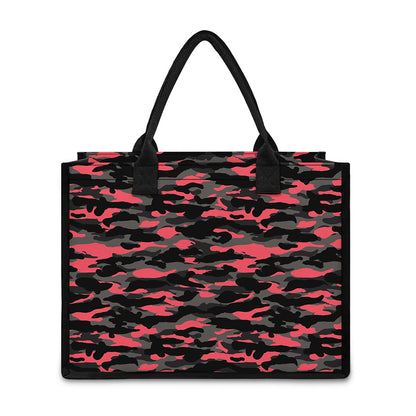 Black And Pink Camouflage Print Canvas Tote Bag