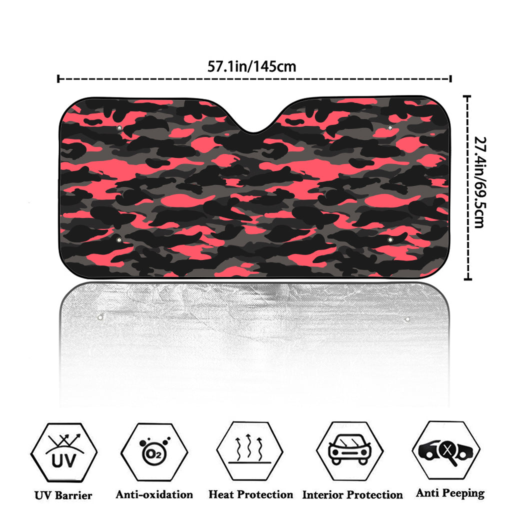 Black And Pink Camouflage Print Car Windshield Sun Shade
