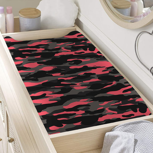Black And Pink Camouflage Print Changing Pad Cover
