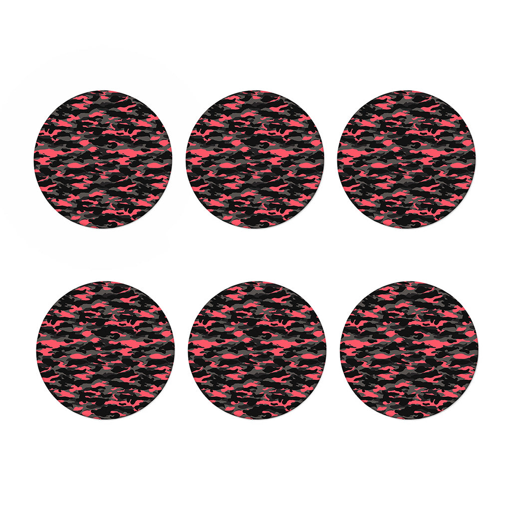 Black And Pink Camouflage Print Coaster Set