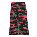 Black And Pink Camouflage Print Cotton Front Slit Maxi Skirt