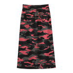 Black And Pink Camouflage Print Cotton Front Slit Maxi Skirt