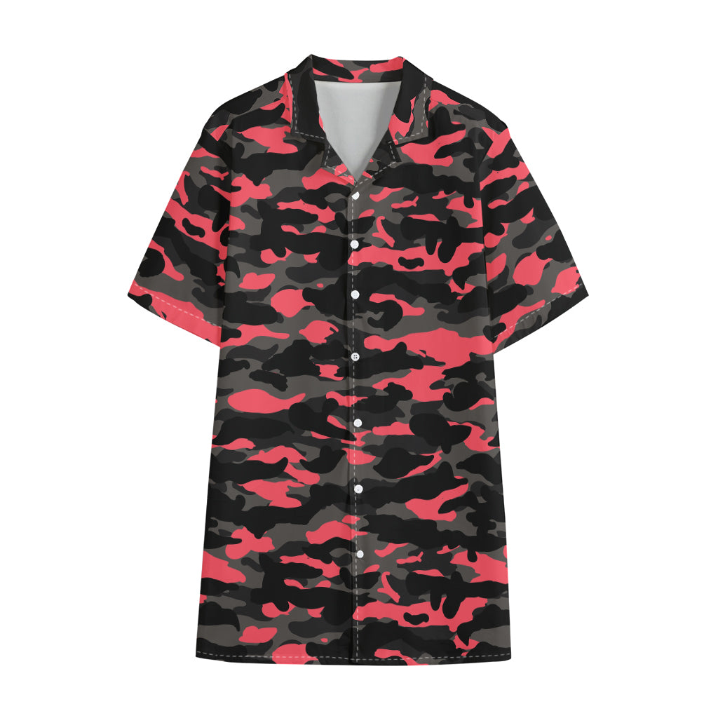 Black And Pink Camouflage Print Cotton Hawaiian Shirt