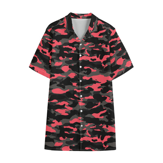 Black And Pink Camouflage Print Cotton Hawaiian Shirt