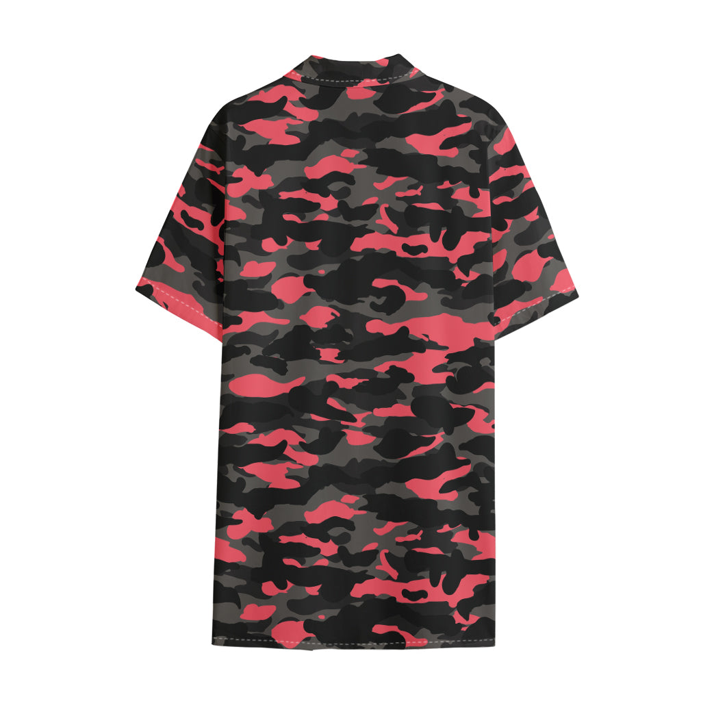 Black And Pink Camouflage Print Cotton Hawaiian Shirt