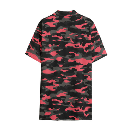 Black And Pink Camouflage Print Cotton Hawaiian Shirt