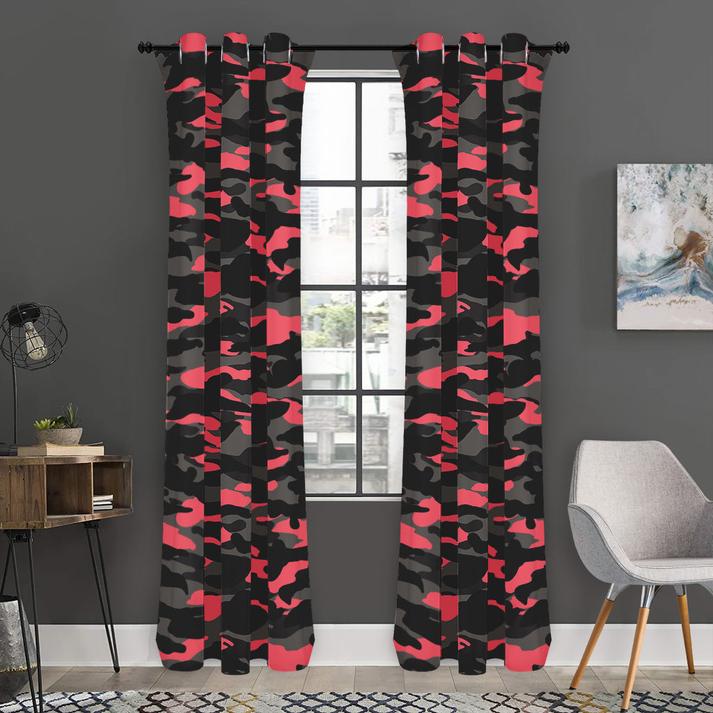 Black And Pink Camouflage Print Curtain