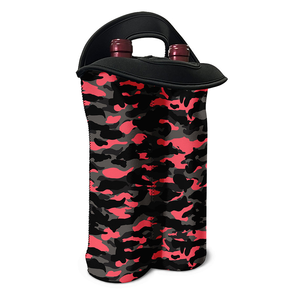 Black And Pink Camouflage Print Double Neoprene Wine Tote