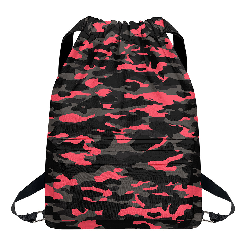 Black And Pink Camouflage Print Drawstring Backpack