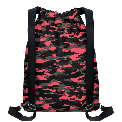 Black And Pink Camouflage Print Drawstring Backpack