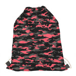 Black And Pink Camouflage Print Drawstring Bag