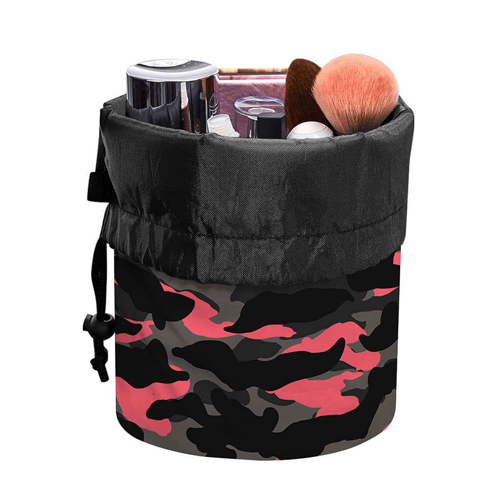 Black And Pink Camouflage Print Drawstring Makeup Bag