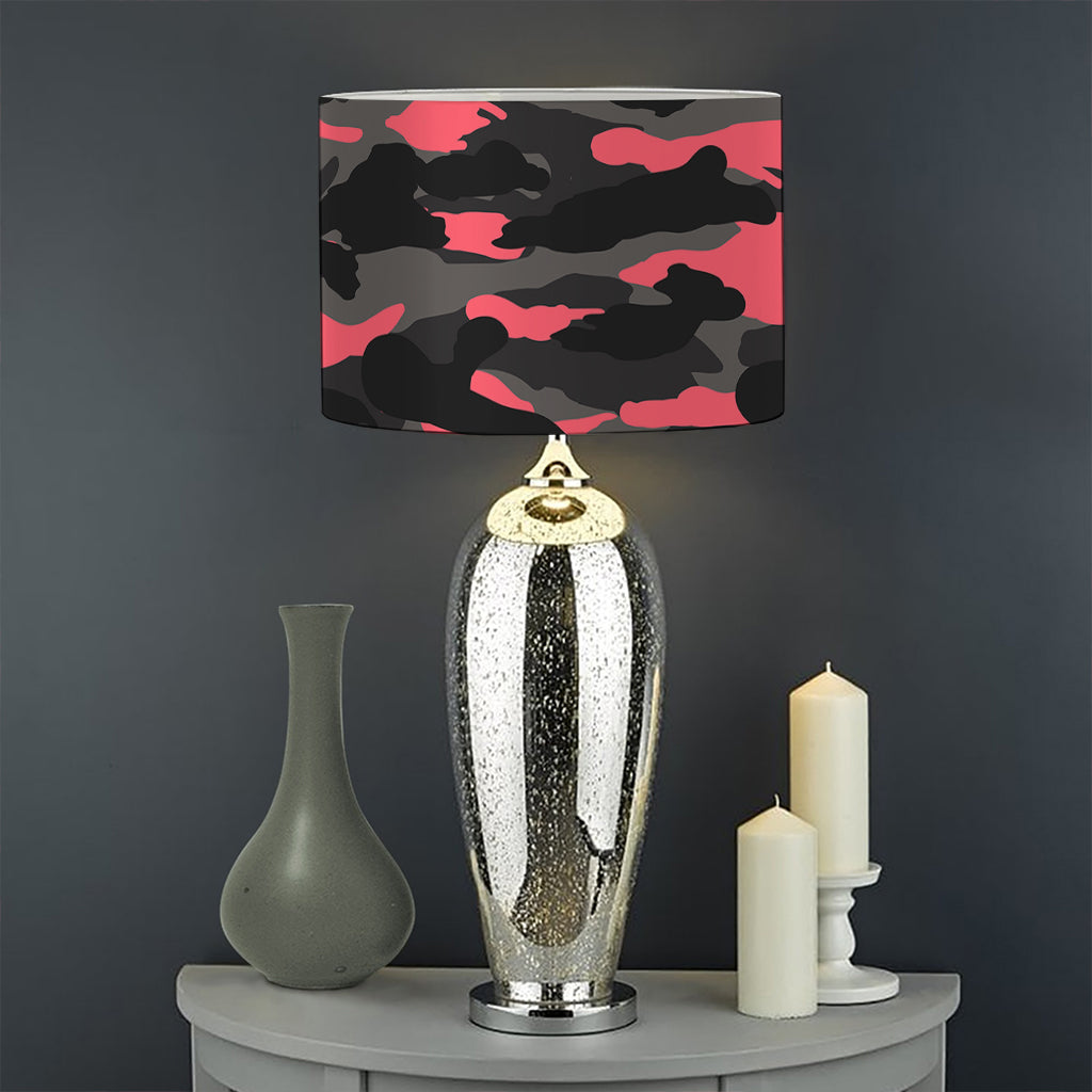 Black And Pink Camouflage Print Drum Lamp Shade
