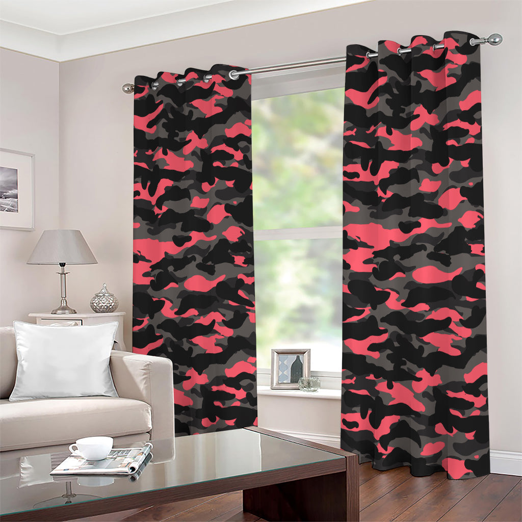 Black And Pink Camouflage Print Extra Wide Grommet Curtains