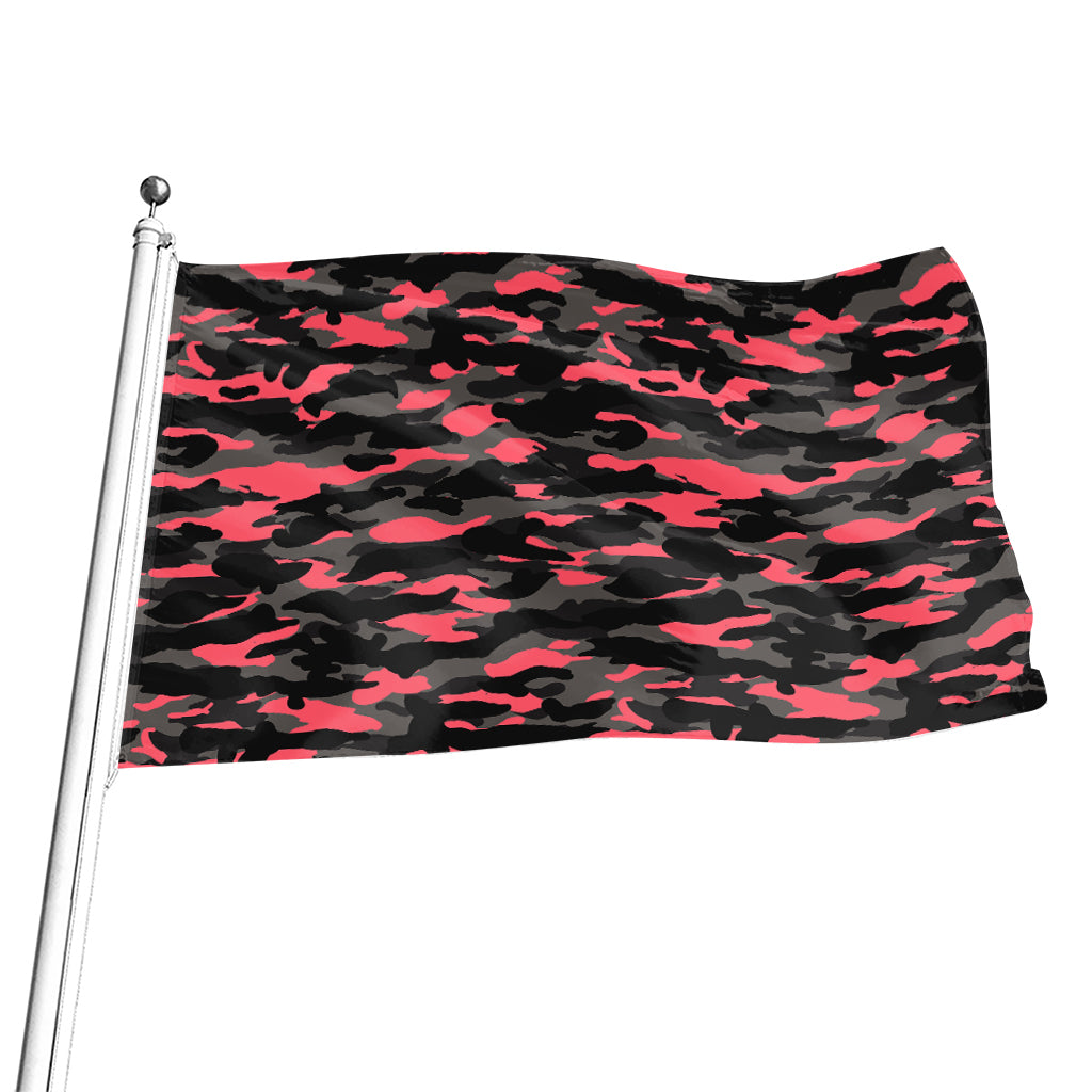 Black And Pink Camouflage Print Flag