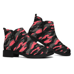 Black And Pink Camouflage Print Flat Ankle Boots