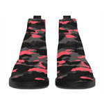 Black And Pink Camouflage Print Flat Ankle Boots