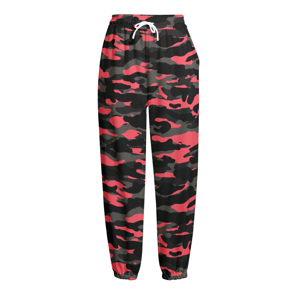 Black And Pink Camouflage Print Fleece Lined Knit Pants