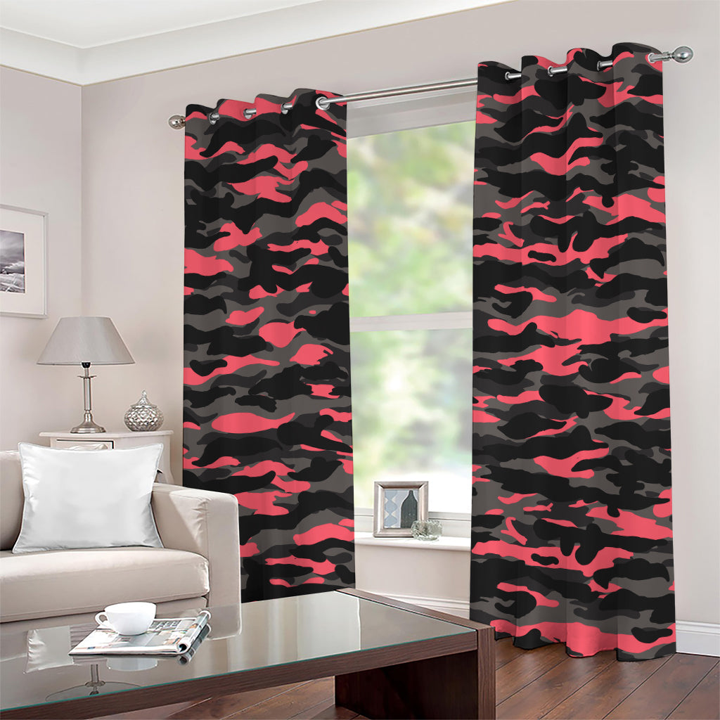 Black And Pink Camouflage Print Grommet Curtains