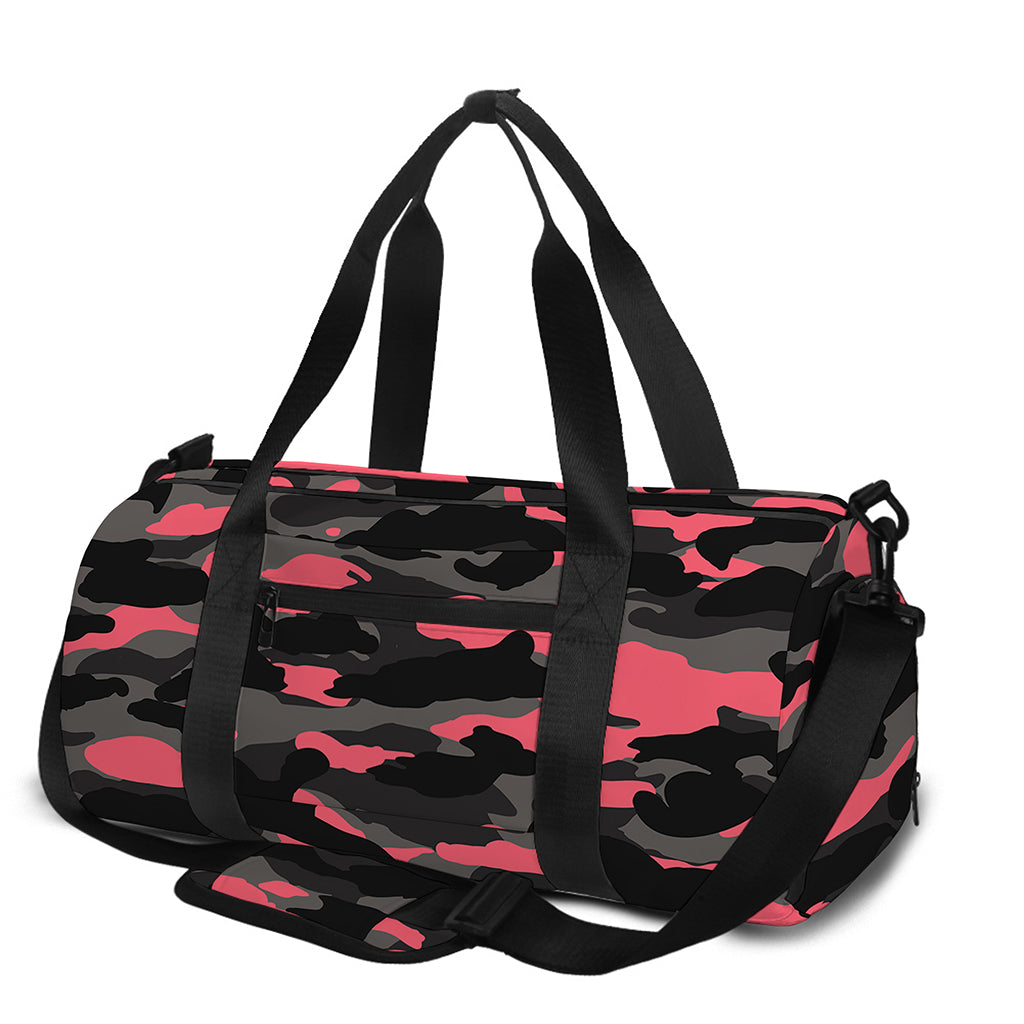Black And Pink Camouflage Print Gym Bag