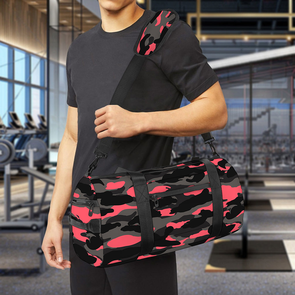 Black And Pink Camouflage Print Gym Bag