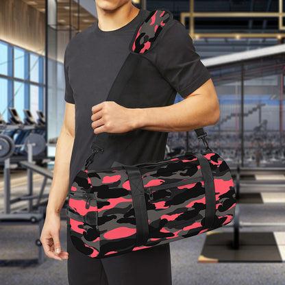 Black And Pink Camouflage Print Gym Bag