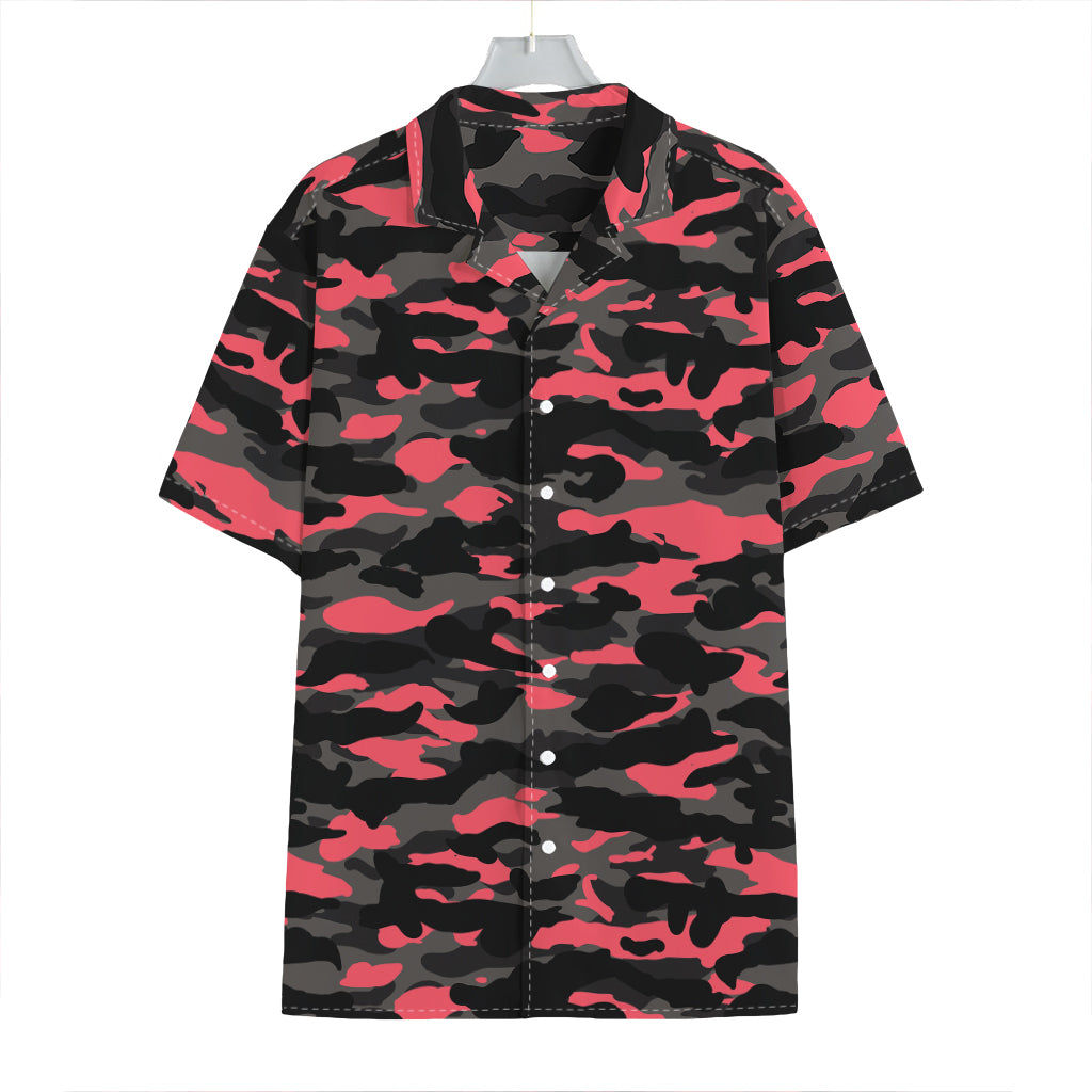 Black And Pink Camouflage Print Hawaiian Shirt
