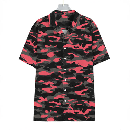 Black And Pink Camouflage Print Hawaiian Shirt