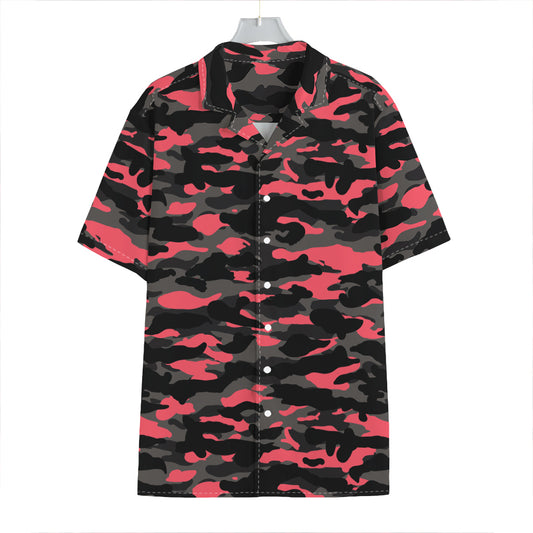 Black And Pink Camouflage Print Hawaiian Shirt