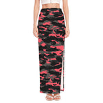 Black And Pink Camouflage Print High Slit Maxi Skirt