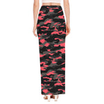 Black And Pink Camouflage Print High Slit Maxi Skirt