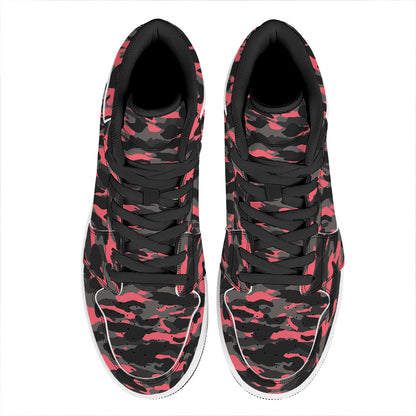 Black And Pink Camouflage Print High Top Leather Sneakers