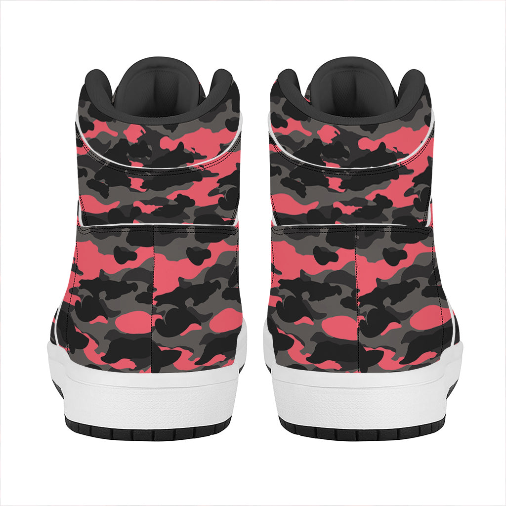 Black And Pink Camouflage Print High Top Leather Sneakers