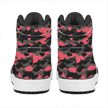 Black And Pink Camouflage Print High Top Leather Sneakers