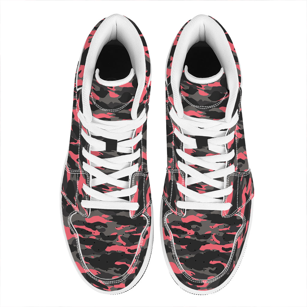 Black And Pink Camouflage Print High Top Leather Sneakers