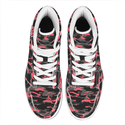 Black And Pink Camouflage Print High Top Leather Sneakers