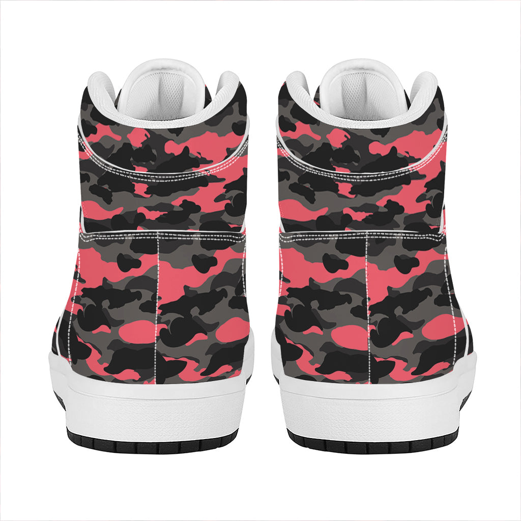Black And Pink Camouflage Print High Top Leather Sneakers