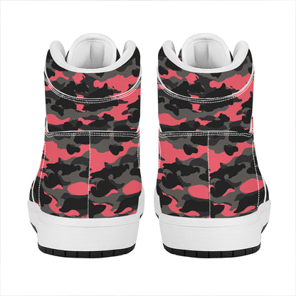 Black And Pink Camouflage Print High Top Leather Sneakers