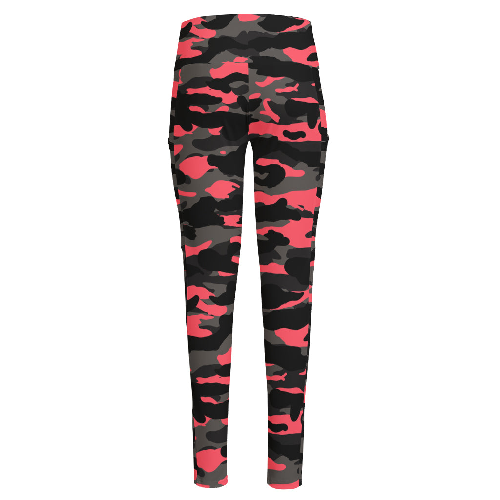 Black And Pink Camouflage Print High-Waisted Pocket Leggings