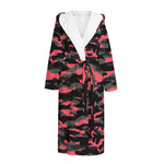 Black And Pink Camouflage Print Hooded Bathrobe