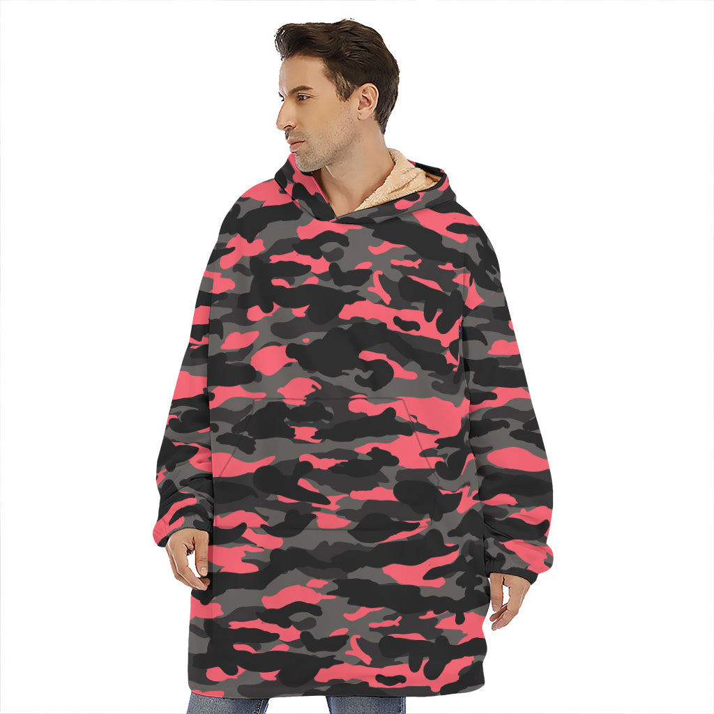 Black And Pink Camouflage Print Hoodie Blanket