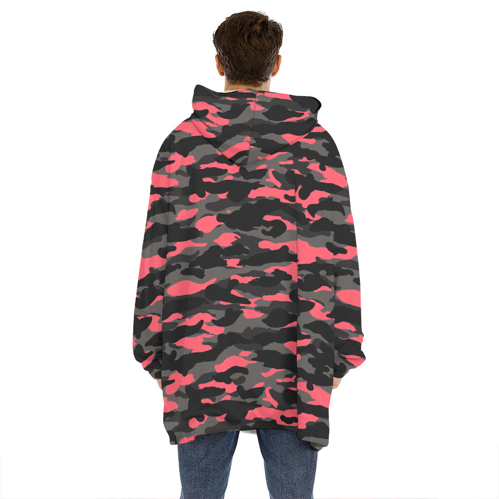 Black And Pink Camouflage Print Hoodie Blanket