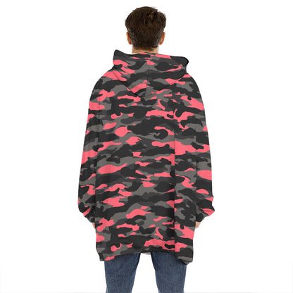 Black And Pink Camouflage Print Hoodie Blanket