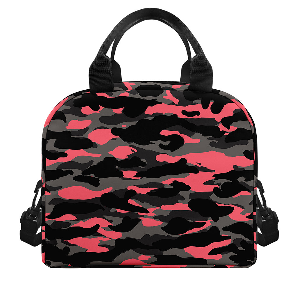 Black And Pink Camouflage Print Insulated Lunch Bag