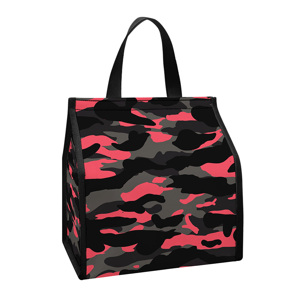 Black And Pink Camouflage Print Insulated Lunch Tote