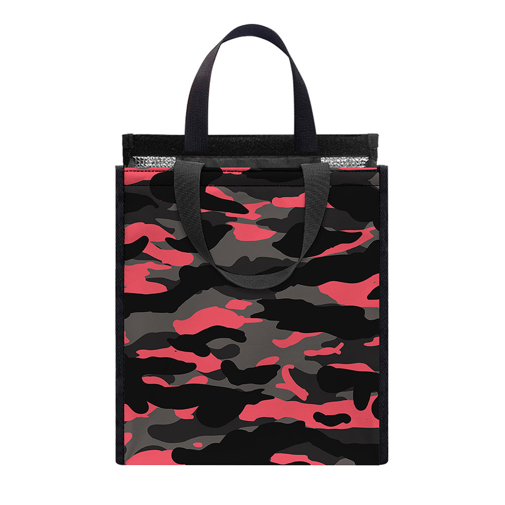 Black And Pink Camouflage Print Insulated Lunch Tote