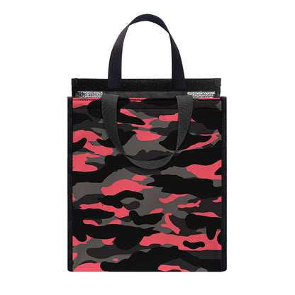 Black And Pink Camouflage Print Insulated Lunch Tote