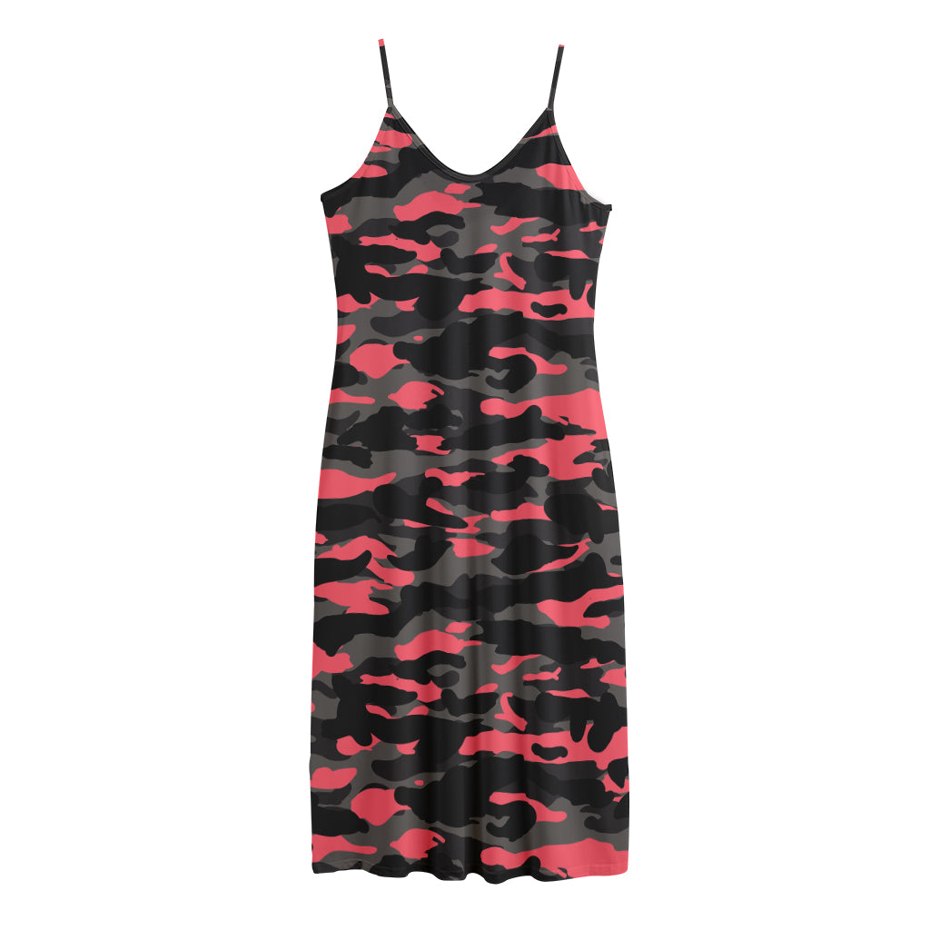 Black And Pink Camouflage Print Jersey Midi Cami Dress